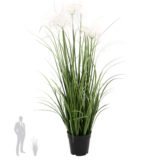 Iarba artificiala Onion 90 cm cu 3 flori albe de papadie