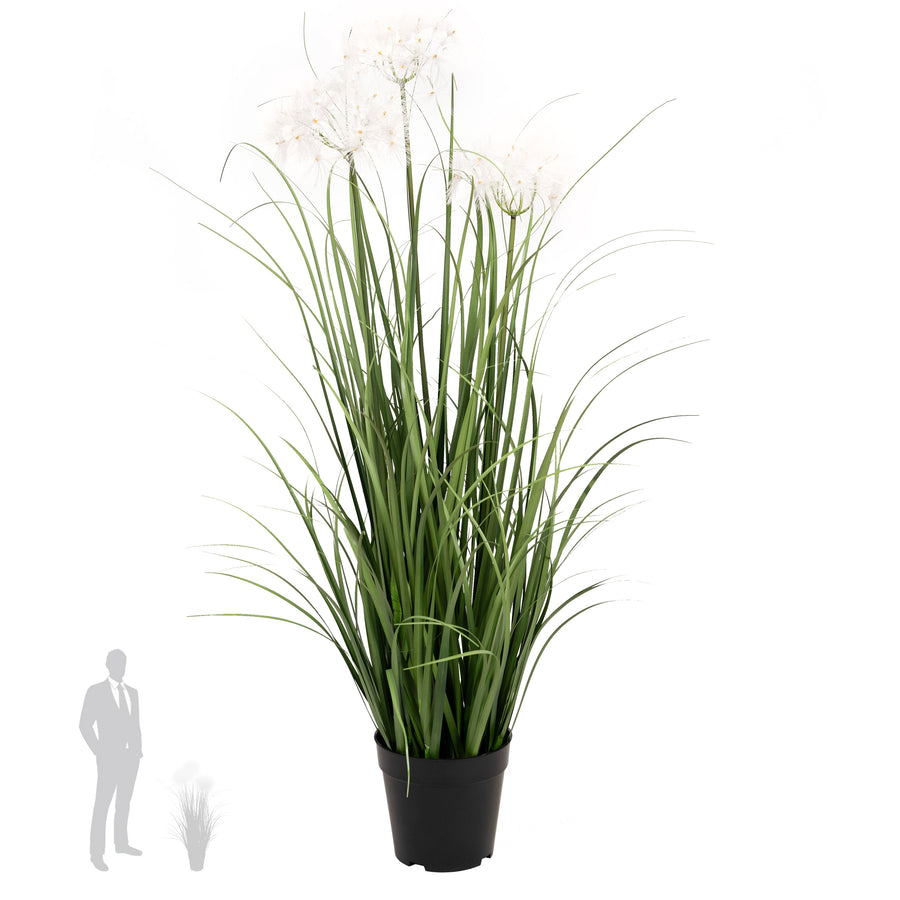 Iarba artificiala Onion 90 cm cu 3 flori albe de papadie