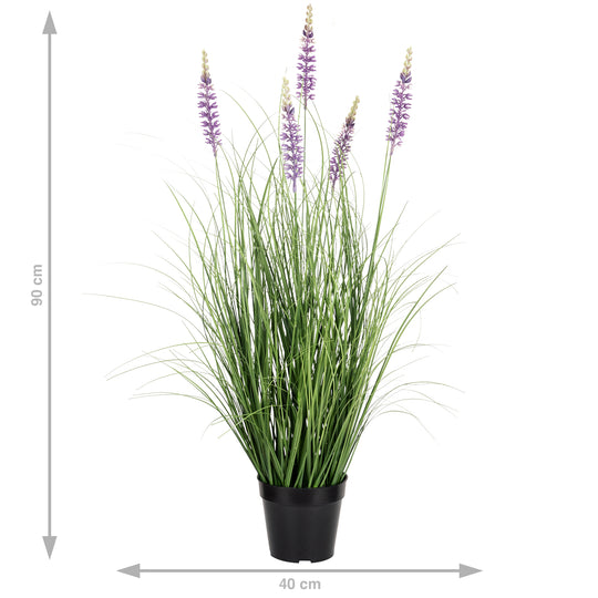 Iarba artificiala Onion 90 cm cu 5 flori de lavanda mov