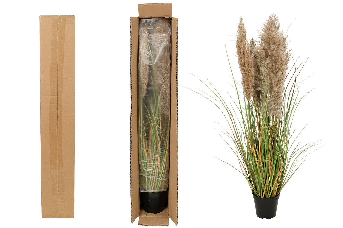 Iarba artificiala Onion 90 cm cu 5 flori naturale de pampas bej deschis