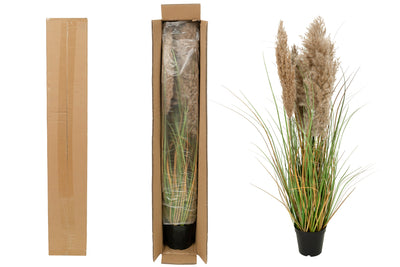 Iarba artificiala Onion 90 cm cu 5 flori naturale de pampas bej deschis