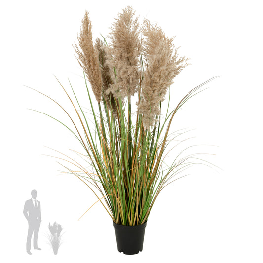 Iarba artificiala Onion 90 cm cu 5 flori naturale de pampas bej deschis