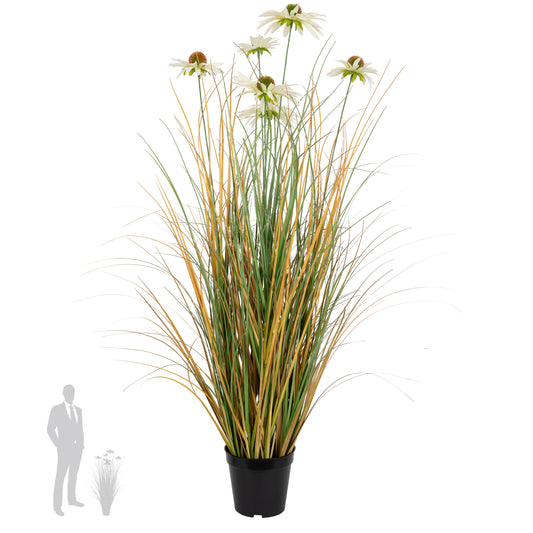 Iarba artificiala Onion 90 cm cu 6 flori de crizantema albe