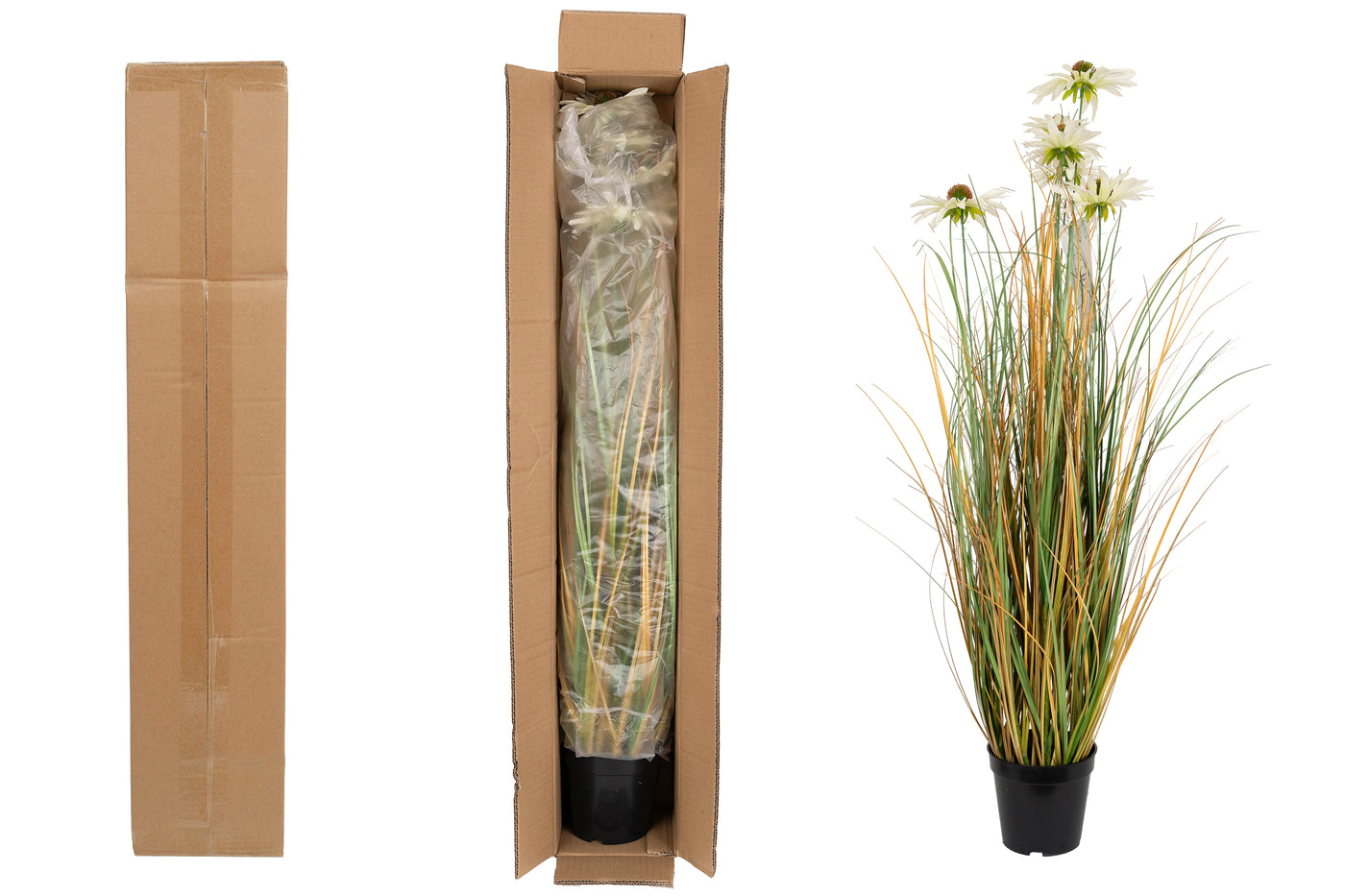 Iarba artificiala Onion 90 cm cu 6 flori de crizantema albe