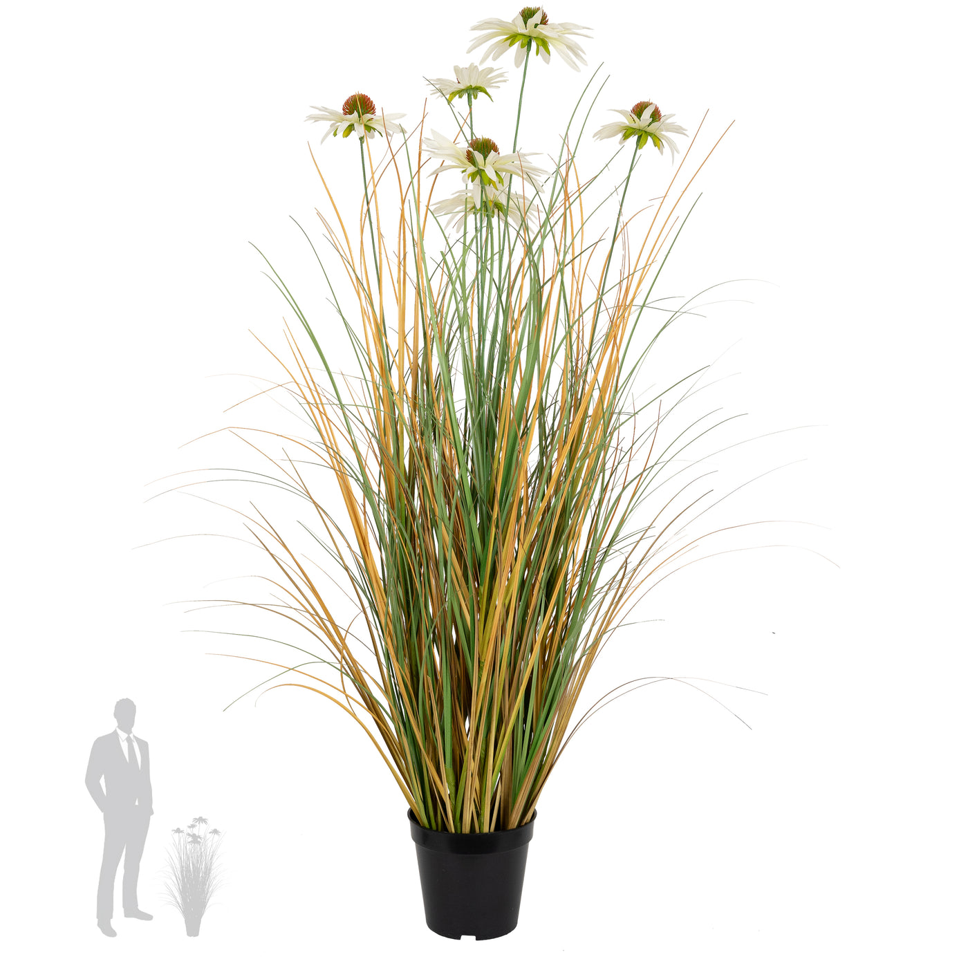 Iarba artificiala Onion 90 cm cu 6 flori de crizantema albe