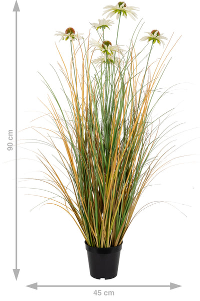 Iarba artificiala Onion 90 cm cu 6 flori de crizantema albe