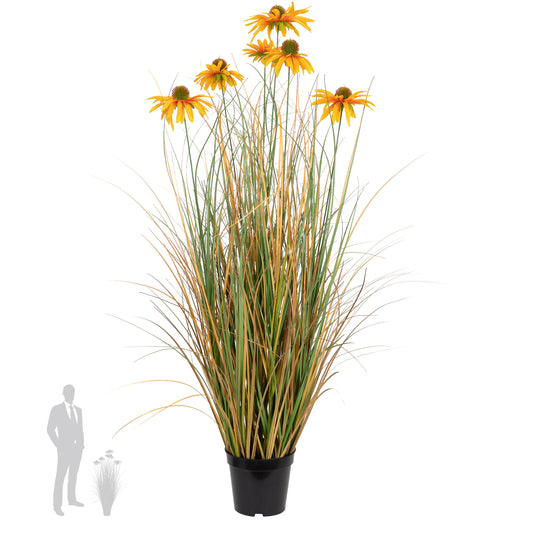 Iarba artificiala Onion 90 cm cu 6 flori de crizantema galbene