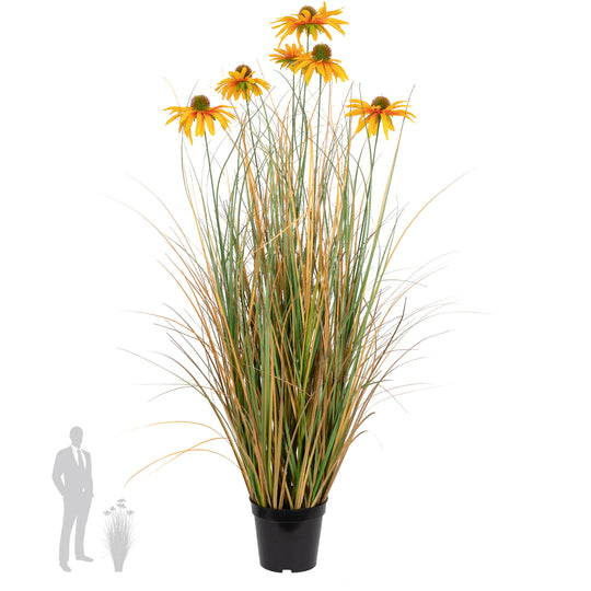 Iarba artificiala Onion 90 cm cu 6 flori de crizantema galbene
