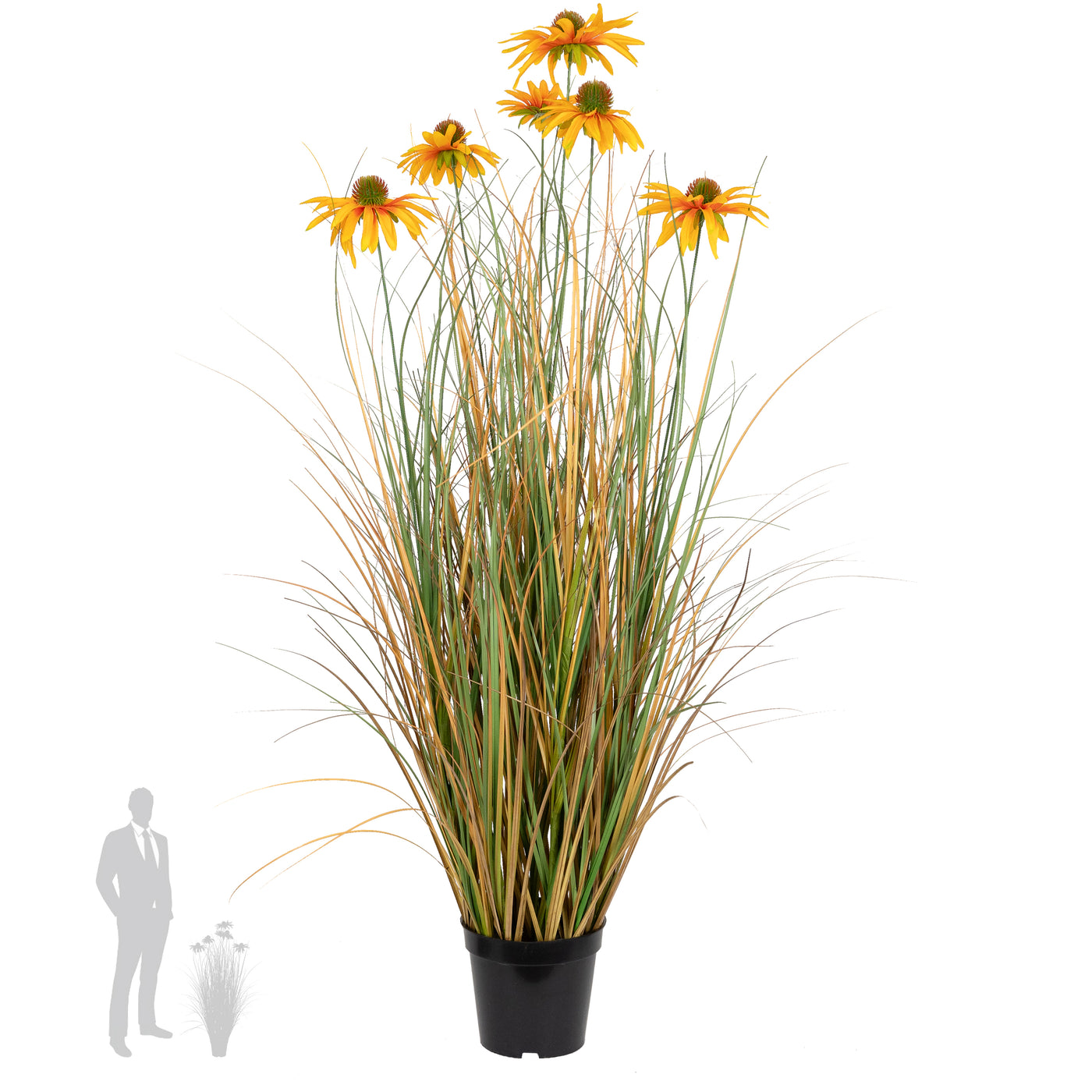 Iarba artificiala Onion 90 cm cu 6 flori de crizantema galbene