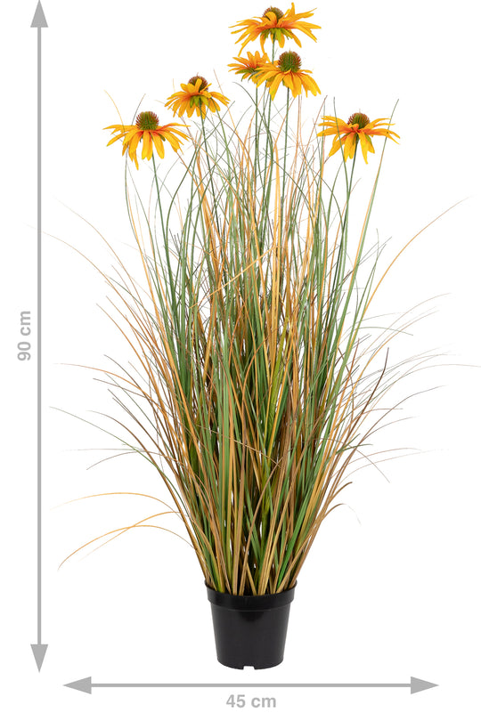 Iarba artificiala Onion 90 cm cu 6 flori de crizantema galbene