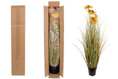 Iarba artificiala Onion 90 cm cu 6 flori de crizantema galbene