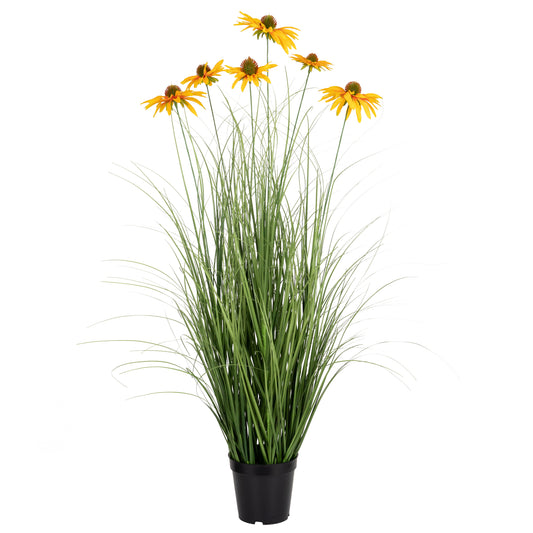 Iarba artificiala Onion 90 cm cu 6 flori galbene de crizantema