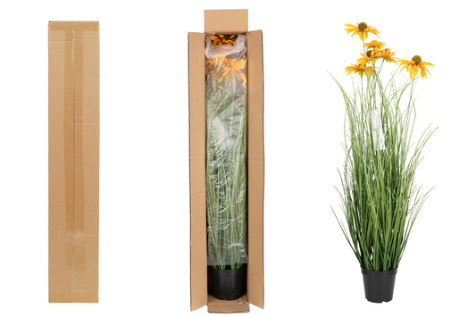 Iarba artificiala Onion 90 cm cu 6 flori galbene de crizantema