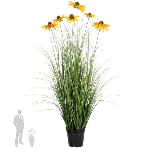 Iarba artificiala Onion 90 cm cu 6 flori galbene de crizantema