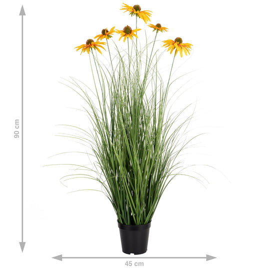Iarba artificiala Onion 90 cm cu 6 flori galbene de crizantema