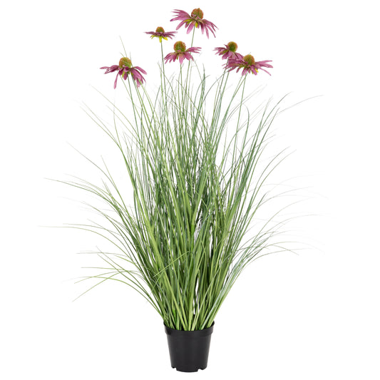 Iarba artificiala Onion 90 cm cu 6 flori mov de crizantema