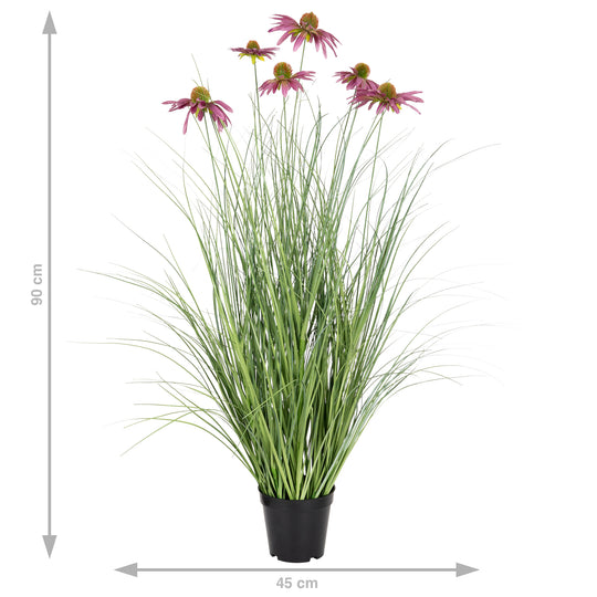 Iarba artificiala Onion 90 cm cu 6 flori mov de crizantema