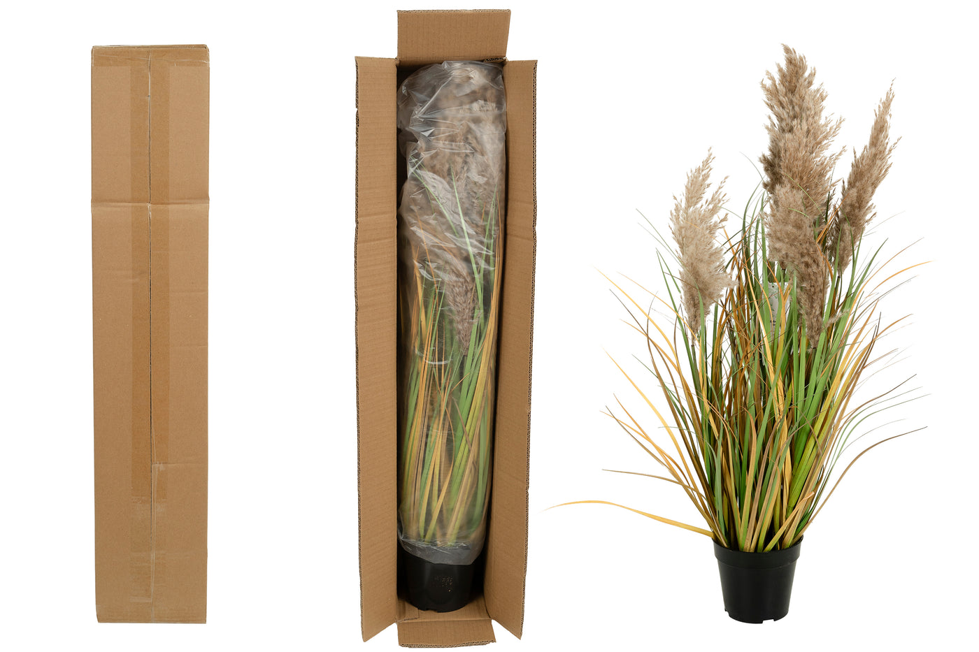 Iarba artificiala Onion 90 cm cu 7 flori naturale de pampas bej