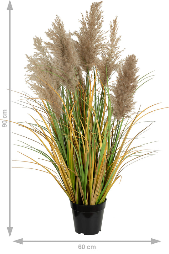 Iarba artificiala Onion 90 cm cu 7 flori naturale de pampas bej