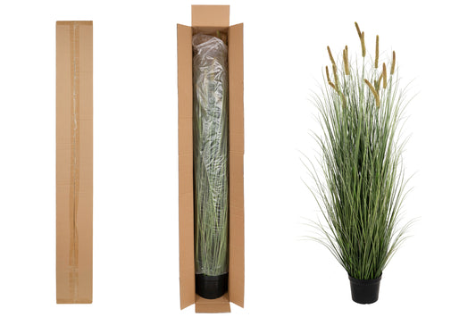 Iarba artificiala Onion Cattail 180 cm cu 14 flori verde cu galben