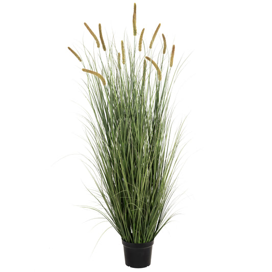 Iarba artificiala Onion Cattail 180 cm cu 14 flori verde cu galben
