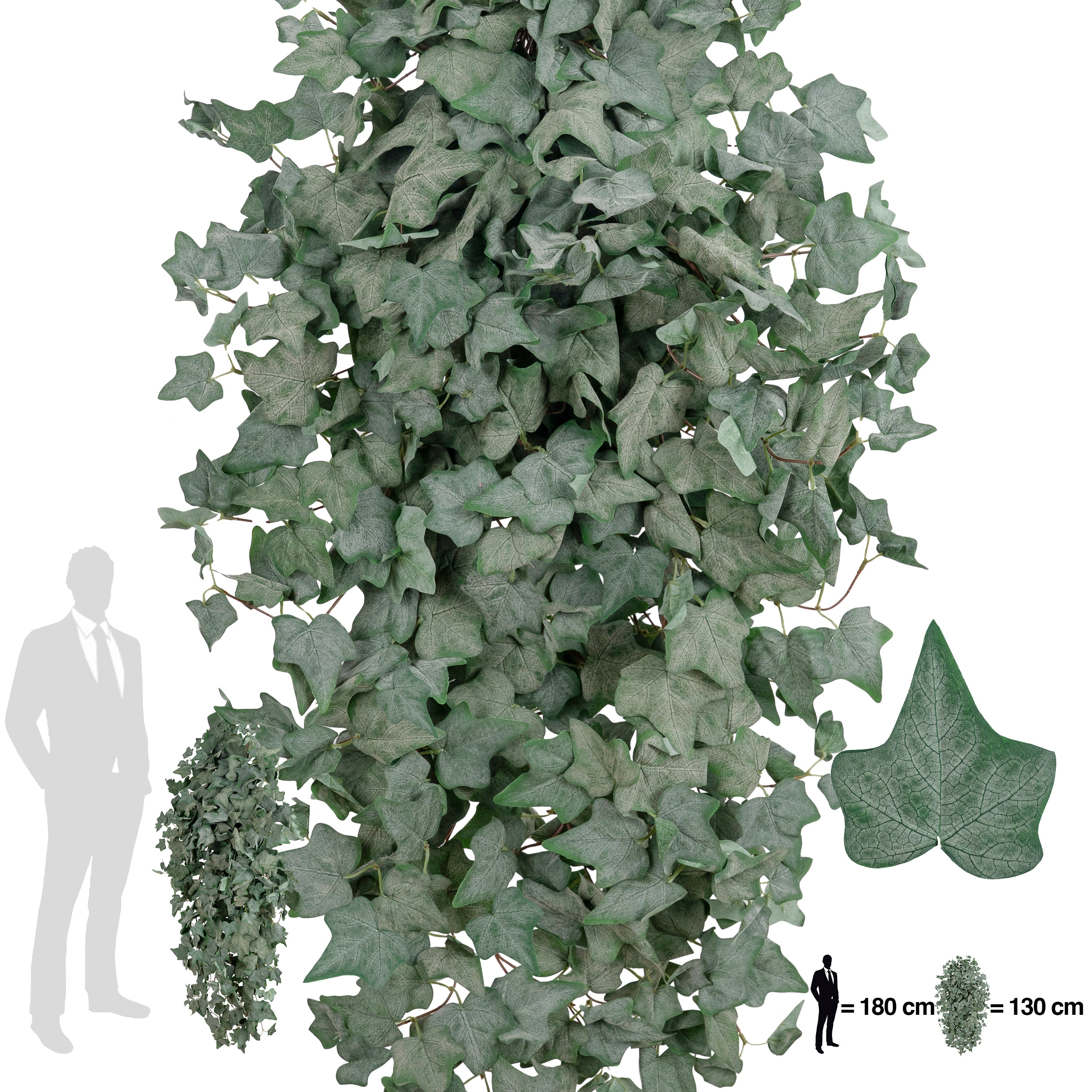 Iedera artificiala catifelata H130cm cu 570 frunze verde inchis