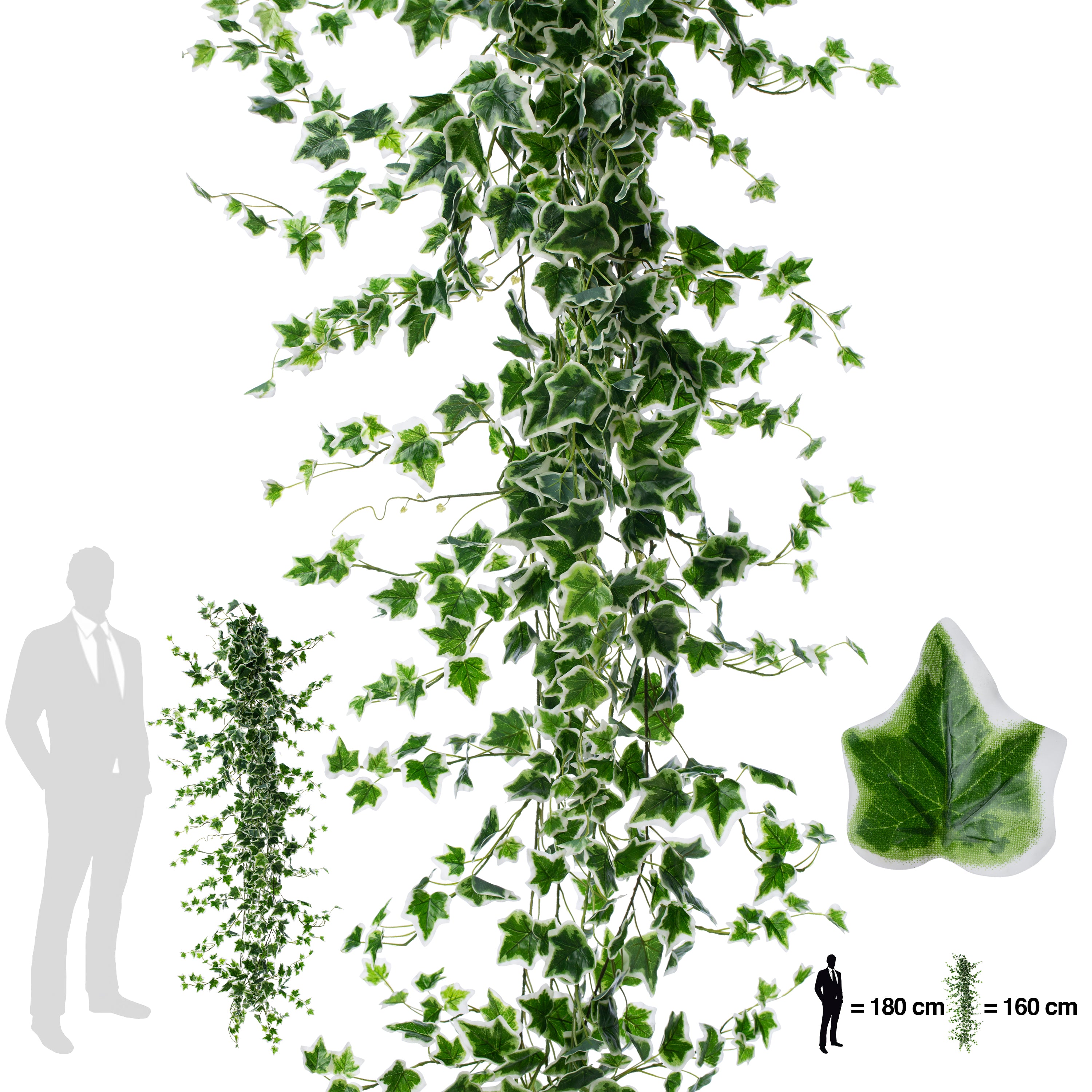Iedera artificiala H160cm cu frunze verde cu alb pentru exterior cu pr