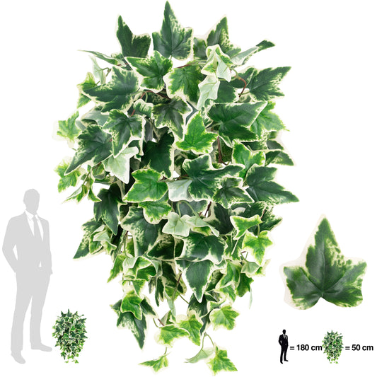 Iedera artificiala H50cm cu 128 frunze verde cu alb