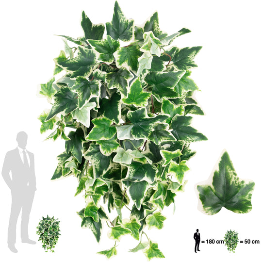 Iedera artificiala H50cm cu 128 frunze verde cu alb