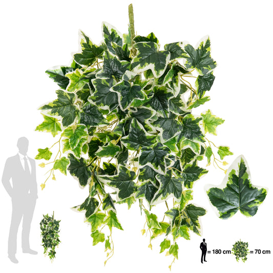 Iedera artificiala H75cm cu frunze verde cu alb pentru exterior cu protectie UV