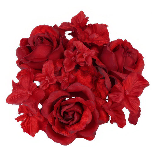 Inel cu flori artificiale rosii pentru lumanare D2.8X13 cm