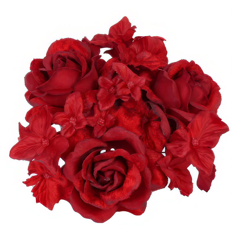Inel cu flori artificiale rosii pentru lumanare D2.8X13 cm