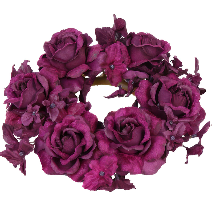 Inel pentru lumanare cu flori artificiale rosii D7.5X18 cm