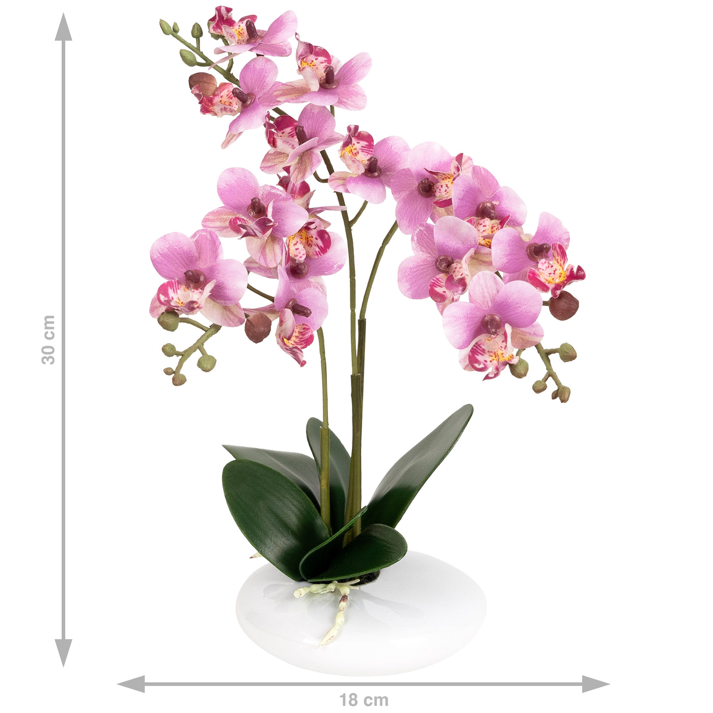 Mini Orhidee artificiala roz cu alb cu aspect natural H30 cm cu 3 tulpini