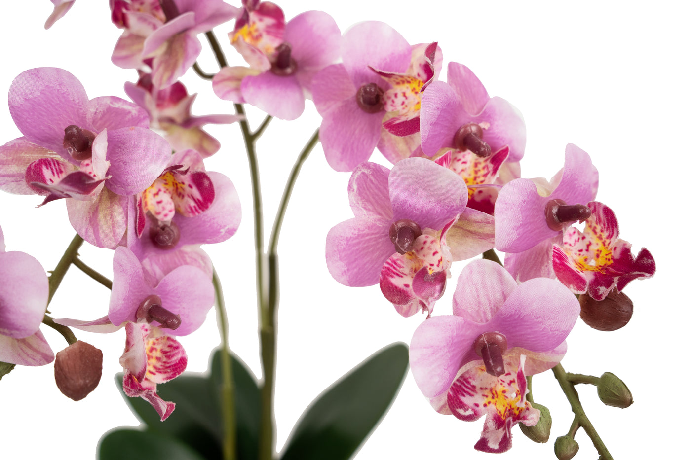 Mini Orhidee artificiala roz cu alb cu aspect natural H30 cm cu 3 tulpini