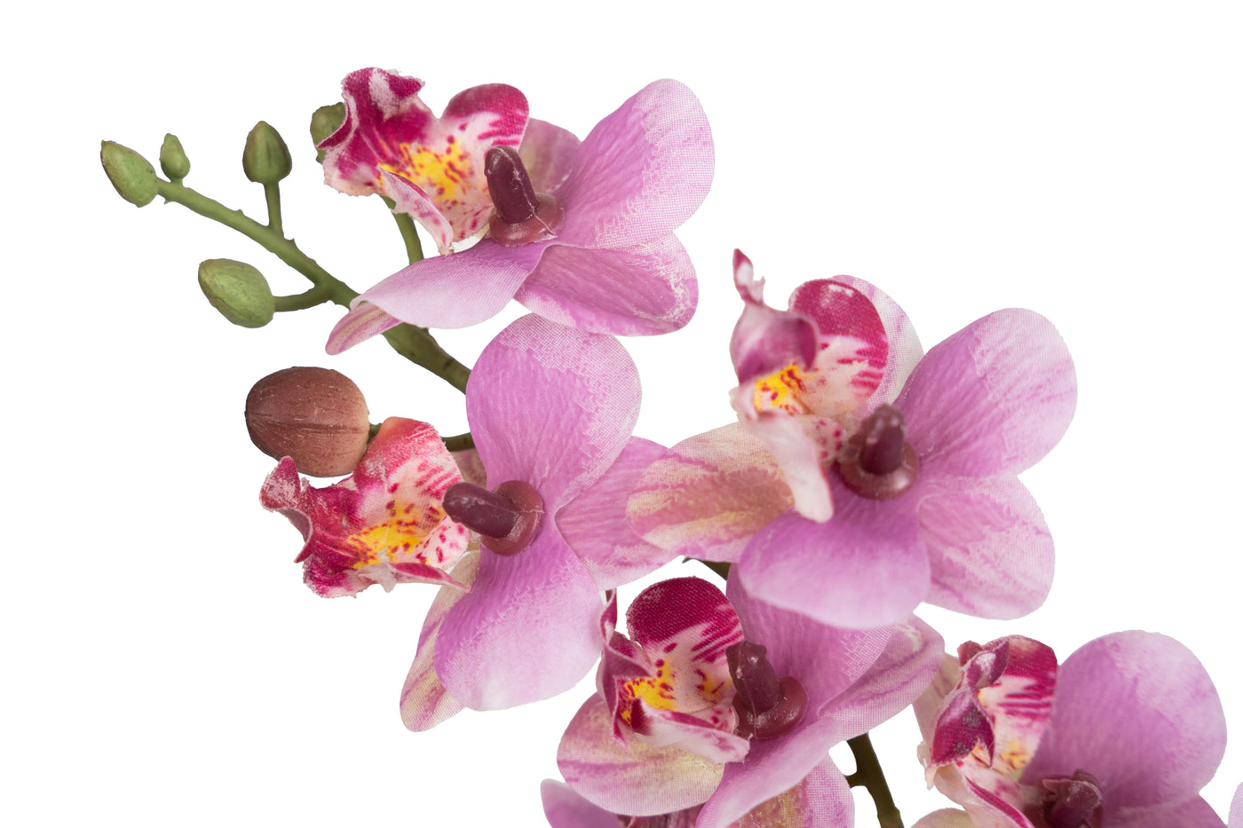 Mini Orhidee artificiala roz cu alb cu aspect natural H30 cm cu 3 tulpini