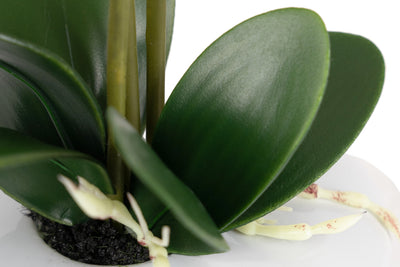 Mini Orhidee artificiala roz cu alb cu aspect natural H30 cm cu 3 tulpini