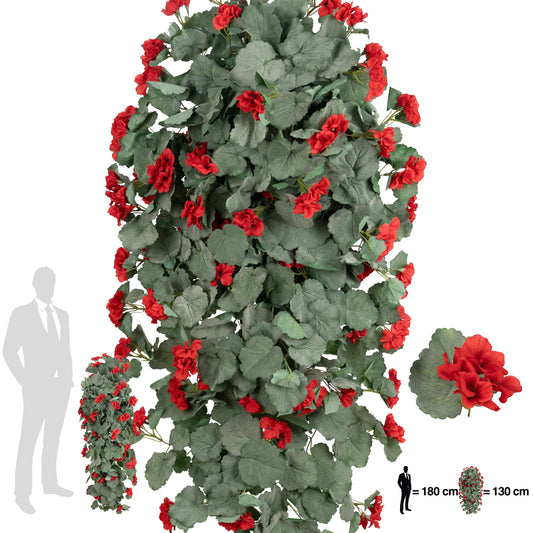 Muscata artificiala curgatoare 130 cm cu 570 frunze si 85 flori rosii