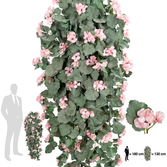 Muscata artificiala curgatoare 130 cm cu 570 frunze si 85 flori roz deschis