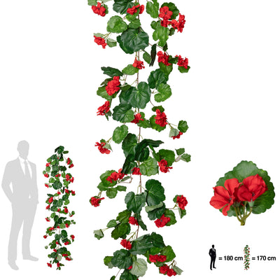 Muscata artificiala curgatoare 170cm cu 130 frunze verde si 33 flori rosii