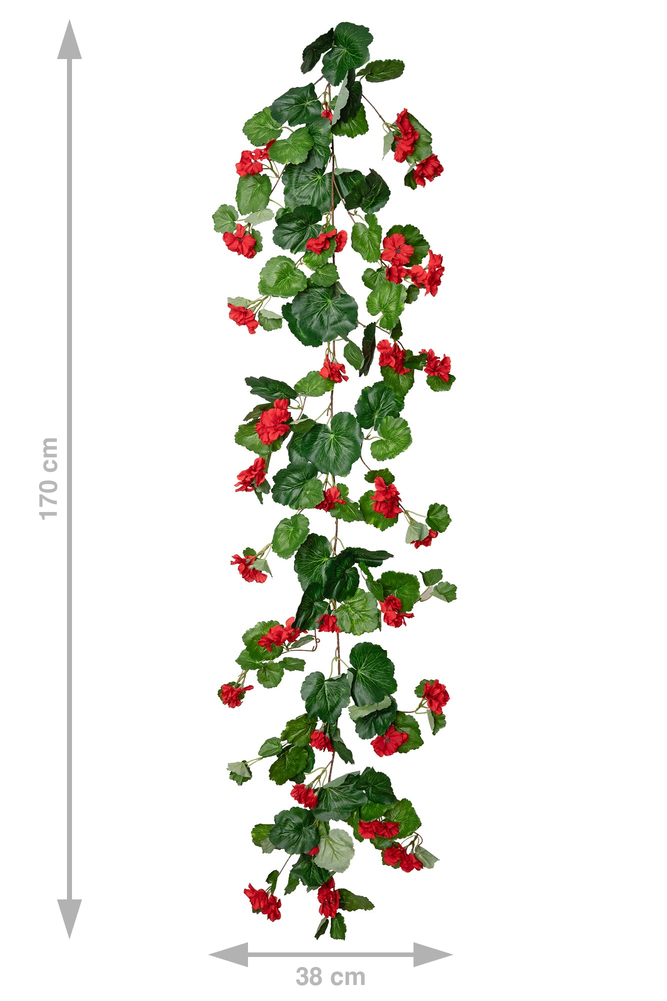Muscata artificiala curgatoare 170cm cu 130 frunze verde si 33 flori rosii