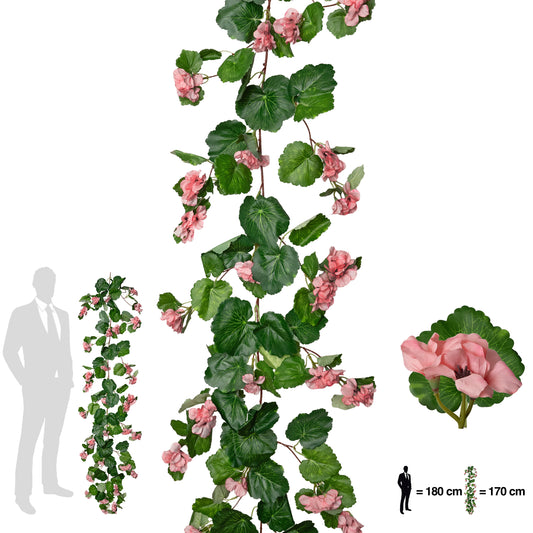 Muscata artificiala curgatoare 170cm cu 130 frunze verde si 33 flori roz