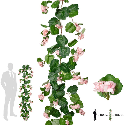 Muscata artificiala curgatoare 170cm cu 130 frunze verde si 33 flori roz deschis