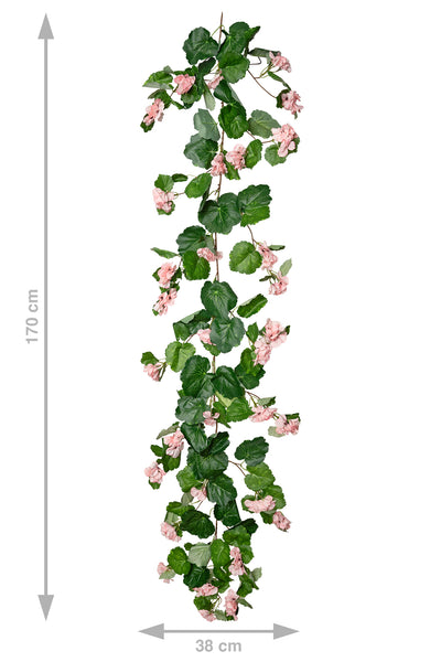 Muscata artificiala curgatoare 170cm cu 130 frunze verde si 33 flori roz deschis