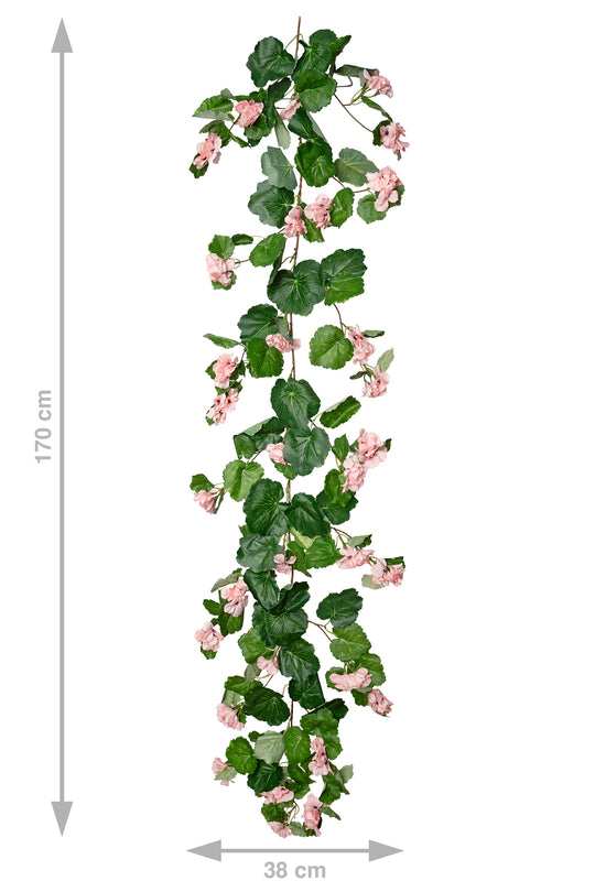 Muscata artificiala curgatoare 170cm cu 130 frunze verde si 33 flori roz deschis