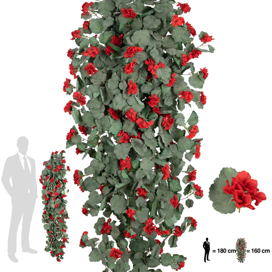 Muscata artificiala curgatoare 180 cm cu 850 frunze si 125 flori rosii