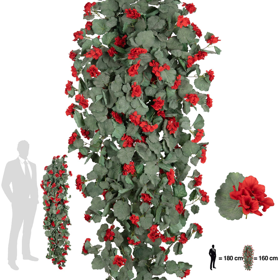 Muscata artificiala curgatoare 180 cm cu 850 frunze si 125 flori rosii
