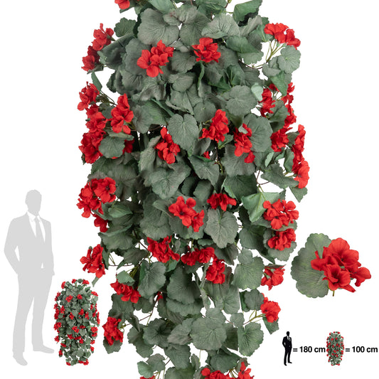 Muscata artificiala curgatoare 90 cm cu 352 frunze si 59 flori rosii