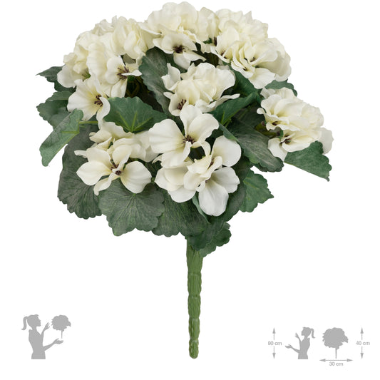 Muscata artificiala tufa H40 cm cu 48 frunze si 11 flori albe