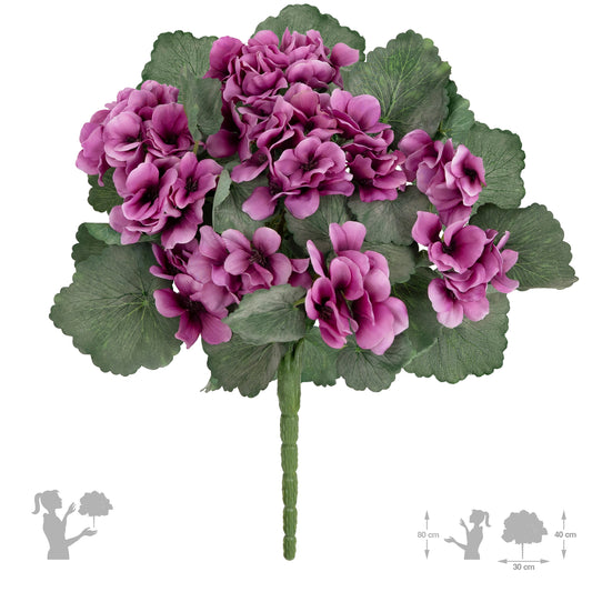 Muscata artificiala tufa H40 cm cu 48 frunze si 11 flori mov
